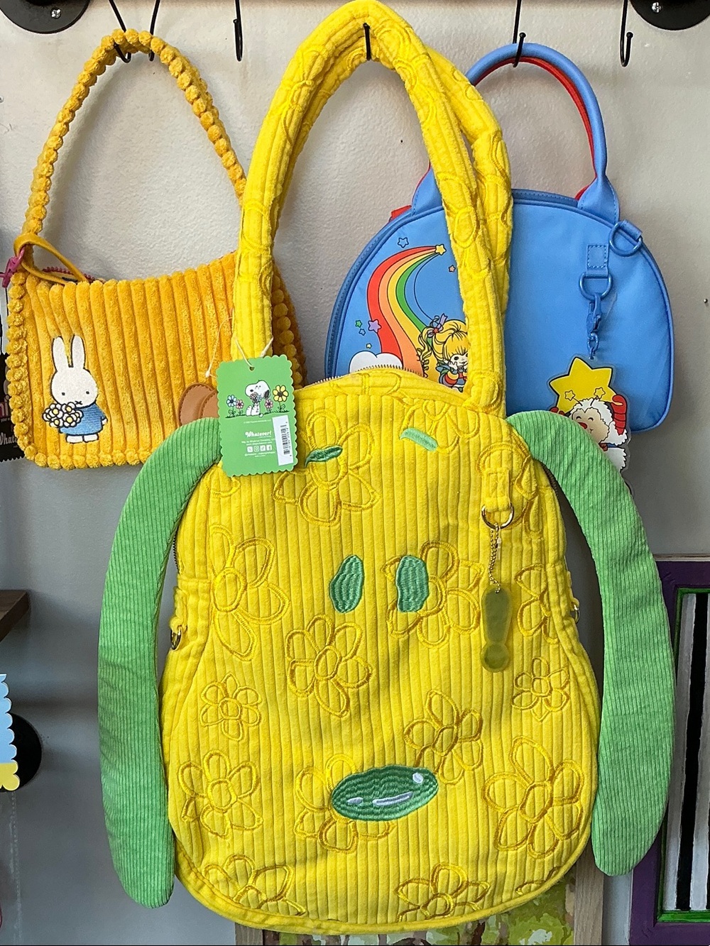 Peanuts Oversized Yellow & Green Corduroy Character Tote Bag